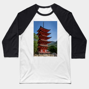 Crimson red Five-storied Pagoda at Itsukushima shine, Miyajima Baseball T-Shirt